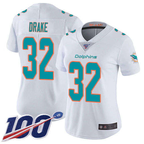 Nike Miami Dolphins 32 Kenyan Drake White Women Stitched NFL 100th Season Vapor Limited Jersey